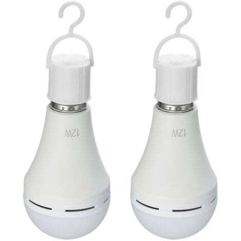 Juego de 2 bombillas LED recargables de emergencia de 12 W y 6000 K, equivalentes a 60 W, para uso en exteriores, cortes de luz, acampadas y fiestas.