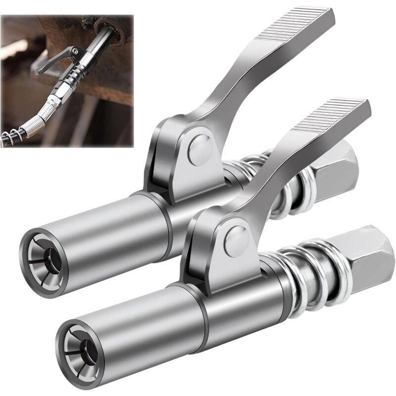 Juego de 2 boquillas para bomba de grasa, acoplador G con bloqueo de 6 mordazas, conectores de engrase de conexión rápida con una sola mano para