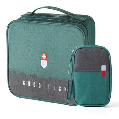 Juego de 2 botiquines de primeros auxilios portátiles de viaje, bolsa médica, bolsa para guardar medicamentos - Verde