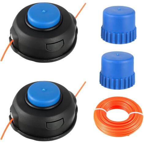 Juego de 2 cabezales de carrete T25 de repuesto M10 x 1,25 mm para Husqvarna 966674401 122LDX 124L 125L 125LDX 128L 128LD 128DJX con 15 m de rosca universal de 2,4 mm y 2 pomos de repuesto.