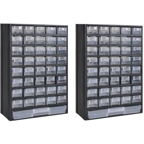 Juego de 2 cajas de almacenamiento para herramientas, 41 cajones de plástico, estante para armario 020003818