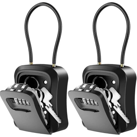 Juego de 2 cajas de seguridad para llaves con código digital, cable extraíble, resistentes a la intemperie, código digital de 4 dígitos, caja para llaves, tarjeta de puerta.