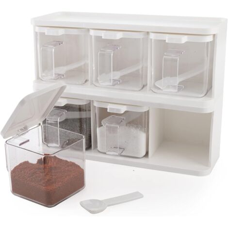 Juego de 2 cajas transparentes para especias con 3 compartimentos.