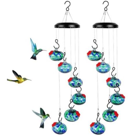 Juego de 2 campanillas de viento, comederos para colibríes, comederos colgantes para colibríes de exterior, resistentes a hormigas y abejas (azul)
