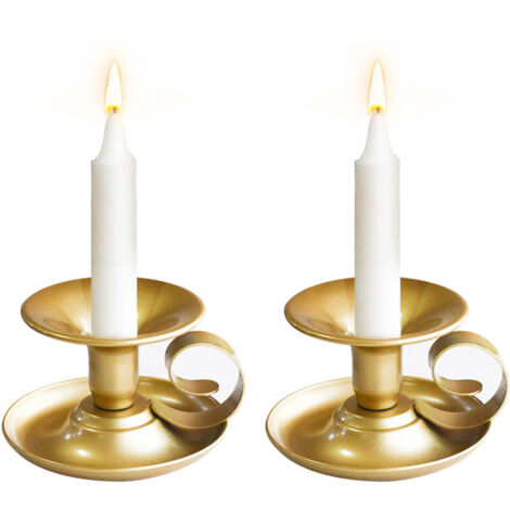 Juego de 2 candelabros con asa, candelabro vintage, ideal como regalo para decorar mesas, bodas, baños, cocinas y balcones (dorado).
