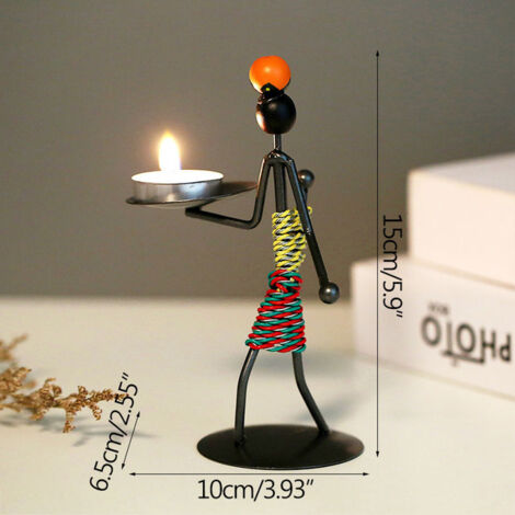 Juego de 2 candelabros retro de hierro negro para mesas, candelabro vintage con forma de niña con cuerda de cáñamo para el hogar, San Valentín, bodas y decoración navideña (tamaño grande).