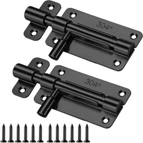 Juego de 2 cerraduras de acero inoxidable negro para puertas interiores. Pestillos de acero inoxidable con tornillos. Cerraduras de seguridad. Aptas para baños, cocinas y jardines.