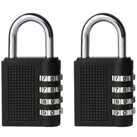 - Juego de 2 cerraduras de combinación negras para taquillas escolares y cajas de herramientas, código reiniciable de 4 dígitos, llave para taquilla exterior