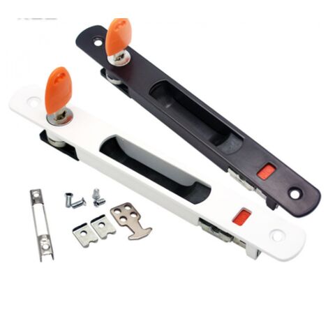 Juego de 2 cerraduras para puertas corredizas, manijas para puertas corredizas de vidrio, montaje empotrado, con llave, manija invisible, negro + blanco