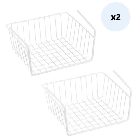 Juego de 2 cestas de almacenamiento bajo estante 30x25,5x14cm en acero blanco mate MSV