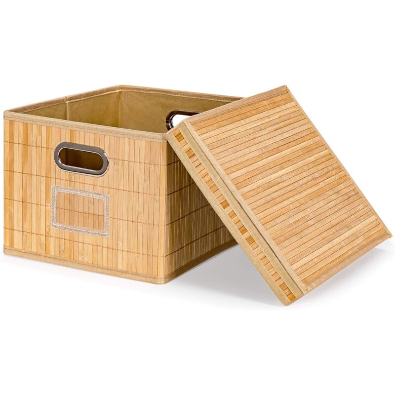 

Juego de 2 Cestas de Almacenamiento con Tapa y Asa Cesta de Ropa Sucia Caja Plegable de Bambú para Ropa Juguetes Organizador (Natural)