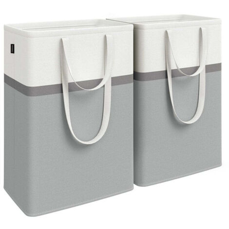 Juego de 2 cestas de ropa plegables bolsas de lavandería de 75 litros con asas cortas y largas fáciles de transportar y limpiar independientes gris pizarra 120006241