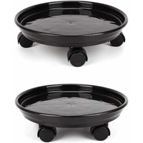 Juego de 2 cestas para plantas, soporte redondo para macetas de 30 cm con ruedas, soporte resistente para macetas con ruedas, carrito con ruedas y bandeja para platillos con ruedas.
