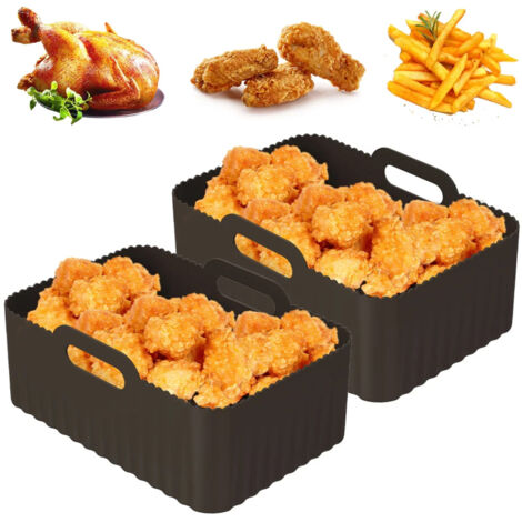 Juego de 2 cestas rectangulares de silicona para freidora de aire Ninja Foodi DZ201 DZ401 (de 8 a 10 L): accesorios aptos para uso alimentario y fáciles de limpiar.