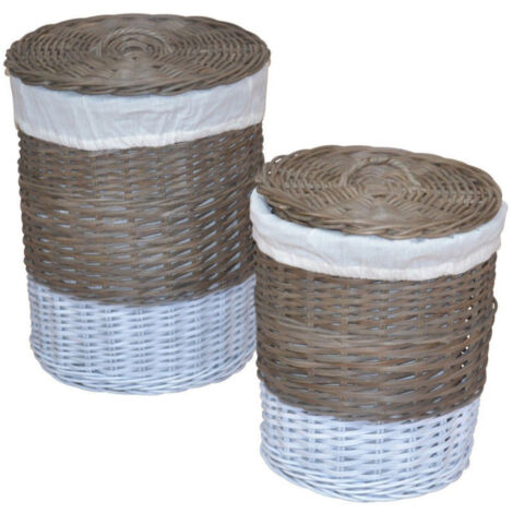 Juego de 2 cesto para la ropa sucia de ratán kubu gris tejido a mano DEC05045