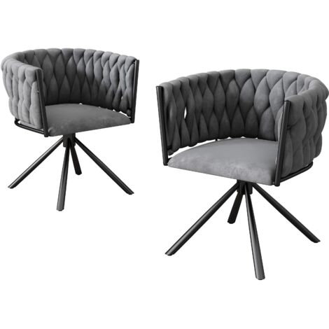Juego de 2 chaise longues tapizadas en terciopelo, sillas de comedor giratorias grises con cuatro estructuras de acero grueso, ideales para sala, balcón, comedor y dormitorio.