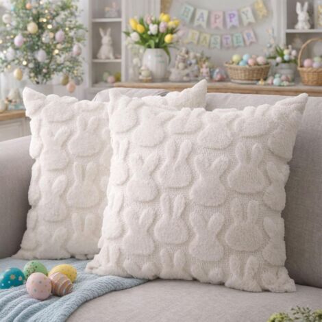Juego de 2 cojines acolchados con estampado de conejos, en suave y mullido jacquard de piel sintética, ideales para dormitorio, sofá, fiestas y decoración del hogar. Medidas: 45 x 45 cm.