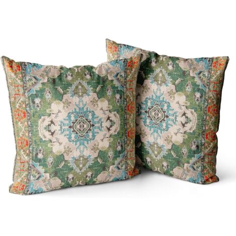 Juego de 2 cojines decorativos cuadrados de estilo bohemio, 45x45 cm, para sofá, coche, dormitorio, salón o exteriores (verde).