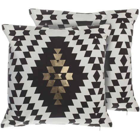 Juego de 2 cojines decorativos de algodón blanco y negro patrón de diamantes 45 x 45 cm estampado geométrico accesorios de decoración Coleus