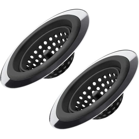 Juego de 2 coladores de fregadero flexibles de silicona y acero inoxidable para fregaderos de cocina, borde ancho, inoxidables, evitan que los residuos de comida obstruyan los lavabos del baño.