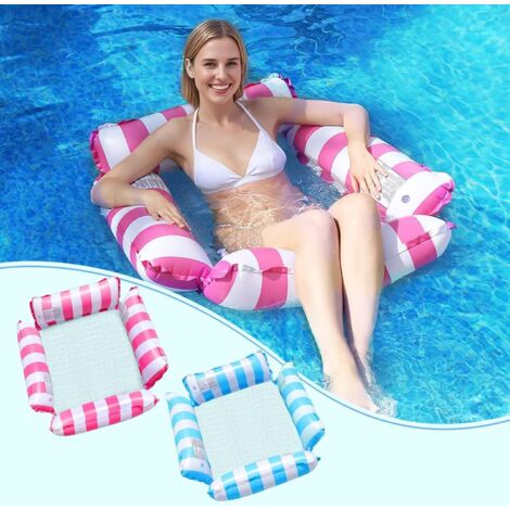 Juego de 2 colchones inflables para piscina, colchón de aire inflable para adultos con bomba, soporta hasta 80 kg, con portavasos, para adultos, para relajarse en la playa y la piscina.