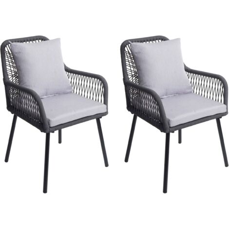 Juego de 2 cómodas sillas de jardín aluminio con cuerda trenzada color antracita 81 x 54 x 62 cm cojín crema 040009690