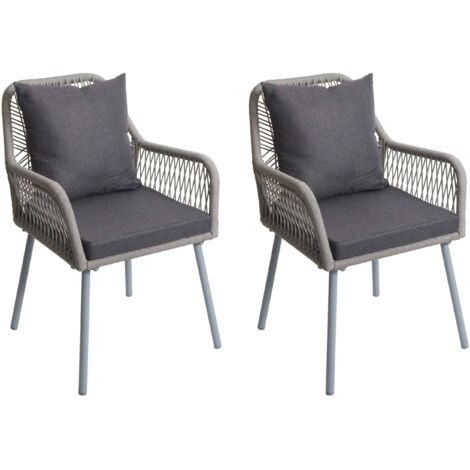 Juego de 2 cómodas sillas de jardín con cojines 81 x 54 x 62 cm en aluminio gris 040009686
