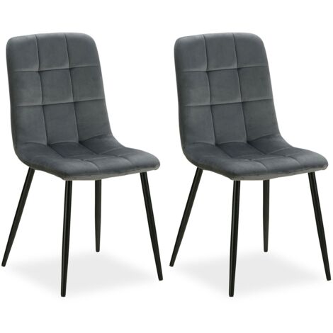 Juego de 2 cómodas y modernas sillas de cocina comedor en tela de terciopelo gris, patas de metal negro CDS06102