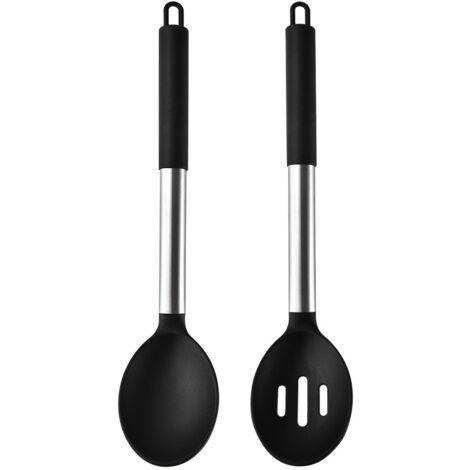 Juego de 2 cucharas de cocina grandes de silicona, cucharas para condimentar sólidas antiadherentes, juego de espátulas de cocina