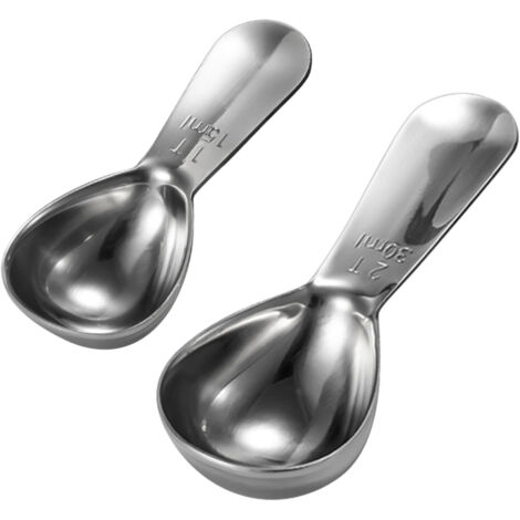 Juego de 2 cucharas medidoras de café de acero inoxidable con mango corto (1 y 2 cucharadas), para café, té y azúcar.