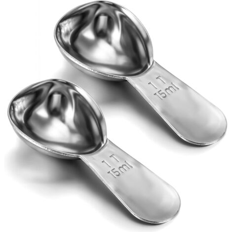 Juego de 2 cucharillas (1 cuchara sopera con mango), 1 cuchara medidora de 15 ml de acero inoxidable, ideal para café en lata, té a granel y azúcar (2 x 15 ml), 4,2 × 9,7 cm.