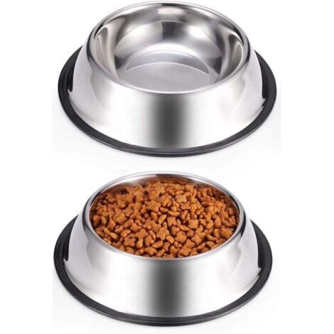 Juego de 2 cuencos de acero inoxidable para perros - Antideslizantes y apilables - D22,5H5,2cm