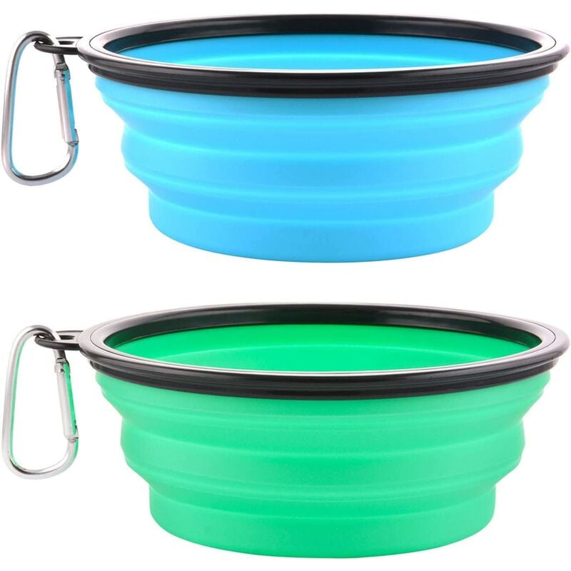 

Juego de 2 cuencos grandes para perros plegables, para viajes, caminatas, caminatas, agua y comida (azul claro + verde claro)
