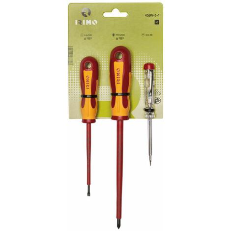 JUEGO DE 2 DESTORNILLADORES 1000V+TESTER 459V-3-1 IRIMO