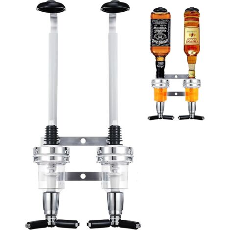 Juego de 2 dispensadores de licor de doble cabezal - Soporte de pared de aluminio para botellas - Para botellas, licores, familias, bares, camareros