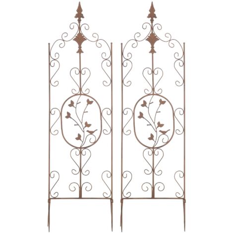 Juego de 2 enrejados de jardín para plantas trepadoras 122x35 cm metal marrón envejecido 100003825