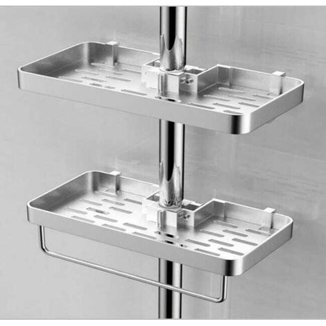 Juego de 2 estantes de ducha sin necesidad de taladrar, jabonera de aluminio con bandeja para gel de ducha, compatible con tubos de 22-25 mm.