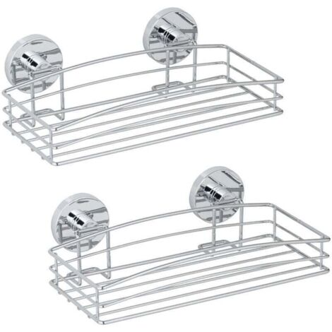 Juego de 2 estantes de ducha, sistema de montaje Vacuum-Loc® sin taladrar, reposicionable incluido, capacidad de carga hasta 33 kg, 26x6,5x14 cm, Plata