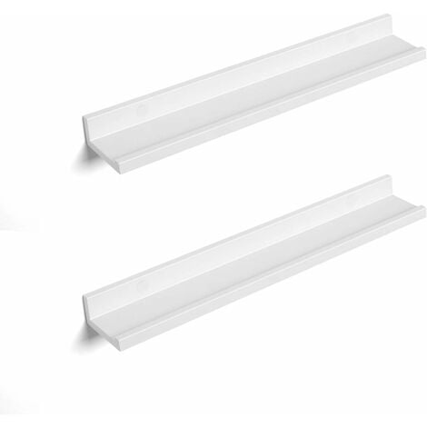 Juego de 2 Estantes de Pared, 2 Estantes Flotantes con Acabado Brillante, para Marcos de Foto y Libros, Uso en Sala de Estar, Baño, Cocina, Estable, Fácil Montaje, Blanco