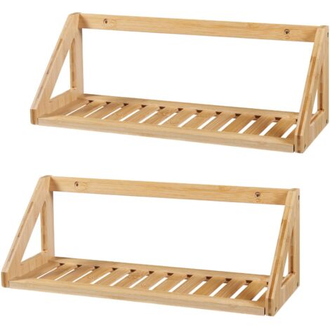 Juego de 2 estantes de pared 43 x 15 x 15 cm bambú natural 030010611
