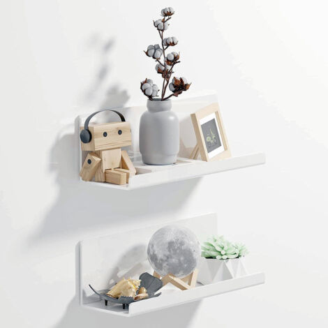 Juego de 2 estantes de pared autoadhesivos blancos - Sin taladros - para paredes - 10 x 30 cm - Sin taladros - Acrílico - Para baño, salón, dormitorio, cocina y oficina