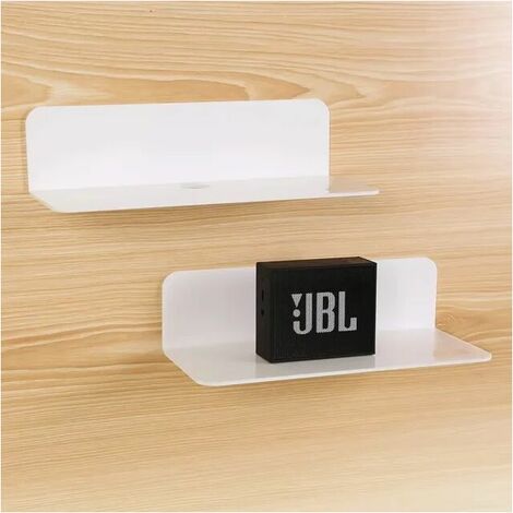 Juego de 2 estantes de pared blancos, expande fácilmente el espacio de la pared, estante acrílico sin taladro de 9 pulgadas para dormitorio, baño, cocina, sala de estar, oficina, con 4 clips para cabl