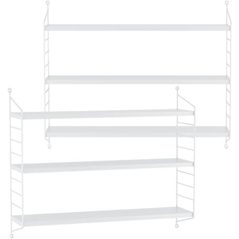 Juego de 2 estantes de pared con 3 niveles modulares 50 x 60 x 15 cm blanco 030007101
