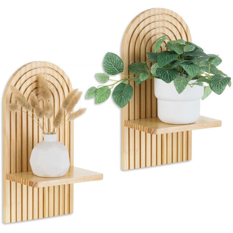 Juego de 2 estantes de pared de madera, estantes flotantes, estilo bohemio, decoración para sala, dormitorio, oficina, baño, Marrón