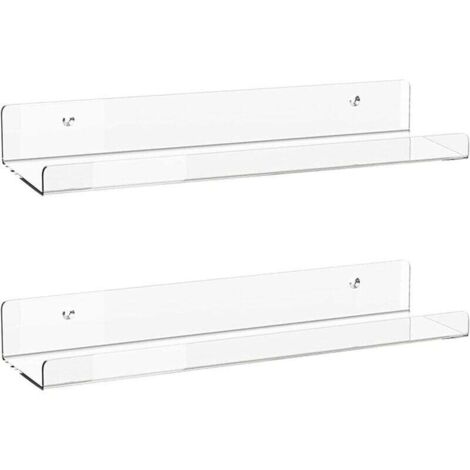 Juego de 2 estantes de pared flotantes invisibles de acrílico - Estantes de pared flotantes para habitación infantil, biblioteca, especias, baño para cosméticos, fotos, libros, especias