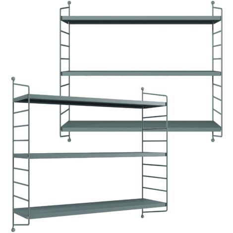 Juego de 2 estantes de pared mueble de almacenaje moderno acero 50 x 60 x 15 cm gris azulado 030009745
