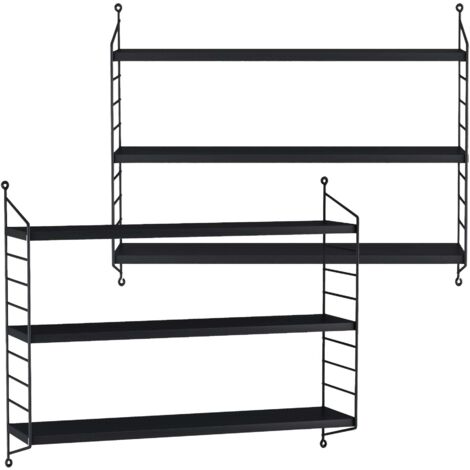 Juego de 2 estantes de pared mueble de almacenaje moderno acero 50 x 60 x 15 cm negro 030009751