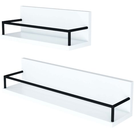 Juego de 2 estantes de pared mueble de almacenaje moderno en diferentes tamaños tablero de partículas acero blanco y negro 030009738