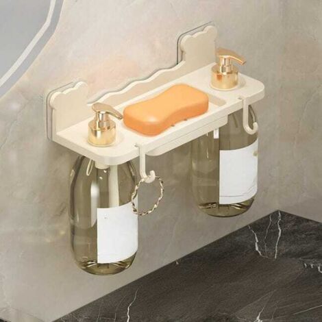 Juego de 2 estantes de pared para botellas de jabón y gel de ducha en el baño + 4 ganchos, blanco lechoso, 259,45,7 cm
