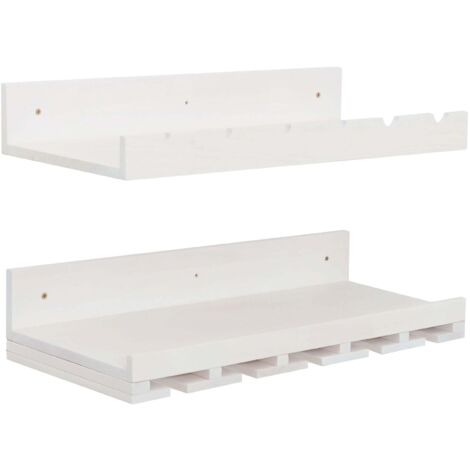Juego de 2 estantes de pared para botellas y vasos 61 x 28 cm prácticos y decorativos para cocina o salón madera blanca 040009081